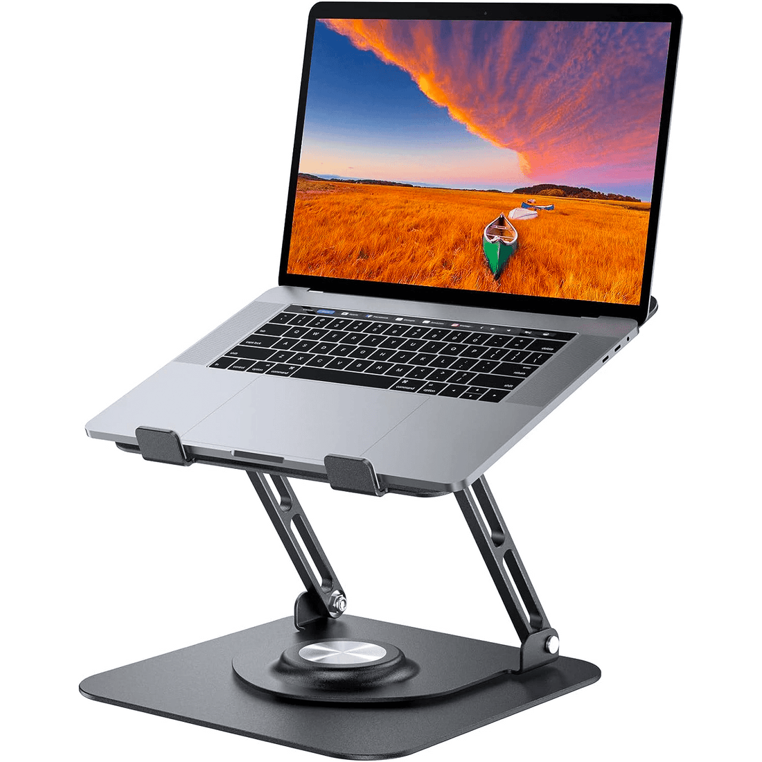 Suport Laptop Ergonomic Reglabil, Pliabil, Bază Rotativă 360°, Aluminiu și Silicon, Space Gray