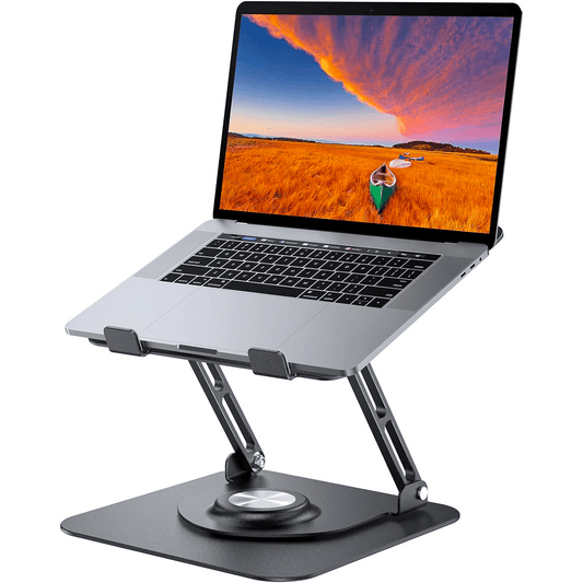 Suport Laptop Ergonomic Reglabil, Pliabil, Bază Rotativă 360°, Aluminiu și Silicon, Space Gray