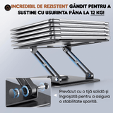 Suport Laptop Ergonomic Reglabil, Pliabil, Bază Rotativă 360°, Aluminiu și Silicon, Space Gray