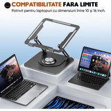 Suport Laptop Ergonomic Reglabil, Pliabil, Bază Rotativă 360°, Aluminiu și Silicon, Space Gray