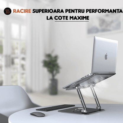 Suport Laptop Ergonomic Reglabil, Pliabil, Bază Rotativă 360°, Aluminiu și Silicon, Space Gray