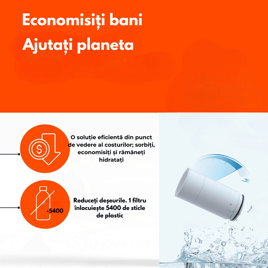 Rezervă Cartuș Filtru Apă Elindor®, UF 0.01µm, Carbune Activ, Elimină Impuritățile și Metale Grele, Alb