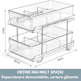 Organizator Universal Elindor®, Recipient Sertar Glisant Multifunctional 2 Nivele si Separatoare, Ideal Pentru Baie, Bucatarie, Camara, Dulap Sub Chiuveta, Sertare, Depozitare, Legume, Ustensile, Produse Curatenie, Detergent, Plastic, 31 × 23 × 19
