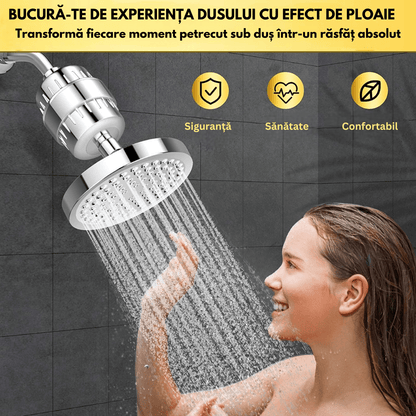 Cap de Duș Tip Ploaie cu Filtru 20 Etape, 90 Duze Silicon, Dedurizator Apă, Presiune Înaltă, Filtru Rezervă, Argintiu
