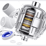Cap de Duș Tip Ploaie cu Filtru 20 Etape, 90 Duze Silicon, Dedurizator Apă, Presiune Înaltă, Filtru Rezervă, Argintiu