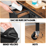 Coș de Rufe cu 3 Compartimente, 120L, Design Rustic cu Roți și Saci Detașabili, Material Oxford, 84.1 x 33 x 73.7 cm, Maro și Negru