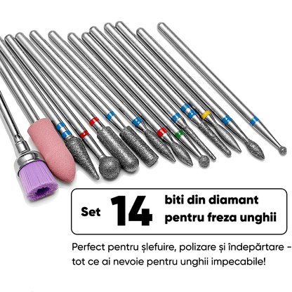 Set 14 capete freză Elindor, universale, carbura tungsten + diamant