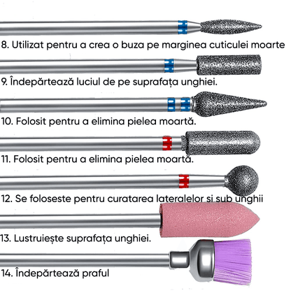 Set 14 capete freză Elindor, universale, carbura tungsten + diamant