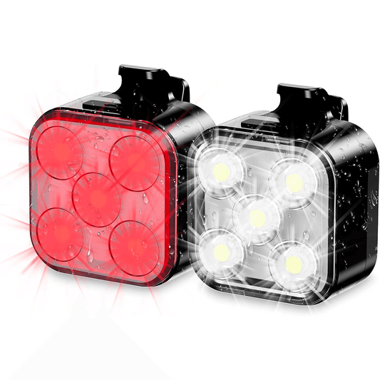 Set Lumini Bicicletă 5 LED-uri, Far Față/Spate, USB Reîncărcabil 650mAh, 5 Moduri, IPX4, Alb/Rosu