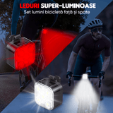 Set Lumini Bicicletă 5 LED-uri, Far Față/Spate, USB Reîncărcabil 650mAh, 5 Moduri, IPX4, Alb/Rosu
