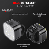 Set Lumini Bicicletă 5 LED-uri, Far Față/Spate, USB Reîncărcabil 650mAh, 5 Moduri, IPX4, Alb/Rosu