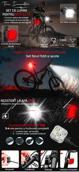 Set Lumini Bicicletă 5 LED-uri, Far Față/Spate, USB Reîncărcabil 650mAh, 5 Moduri, IPX4, Alb/Rosu