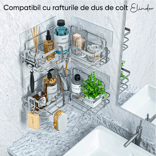 Set 4 Dispozitive Adezive pentru Duș, Suport Rafturi Colț, Transparent