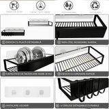 Etajeră Baie și Duș, Set 2 Rafturi Oțel Inoxidabil, 31 x 11 x 5.5 cm, Negru