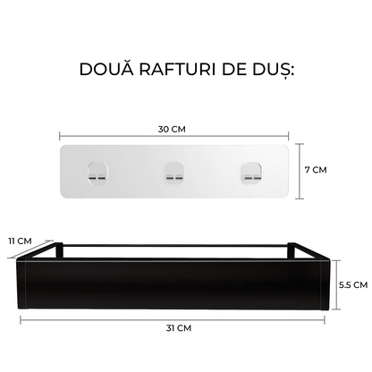 Etajeră Baie și Duș, Set 2 Rafturi Oțel Inoxidabil, 31 x 11 x 5.5 cm, Negru