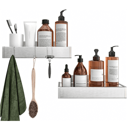 Etajeră Baie și Duș, Set 2 Rafturi din Oțel Inoxidabil, 31 x 11 x 5.5 cm, Argintiu