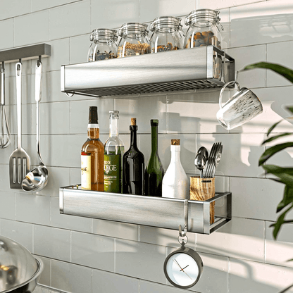 Etajeră Baie și Duș, Set 2 Rafturi din Oțel Inoxidabil, 31 x 11 x 5.5 cm, Argintiu