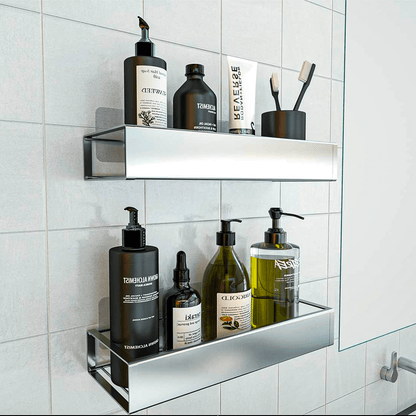 Etajeră Baie și Duș, Set 2 Rafturi din Oțel Inoxidabil, 31 x 11 x 5.5 cm, Argintiu