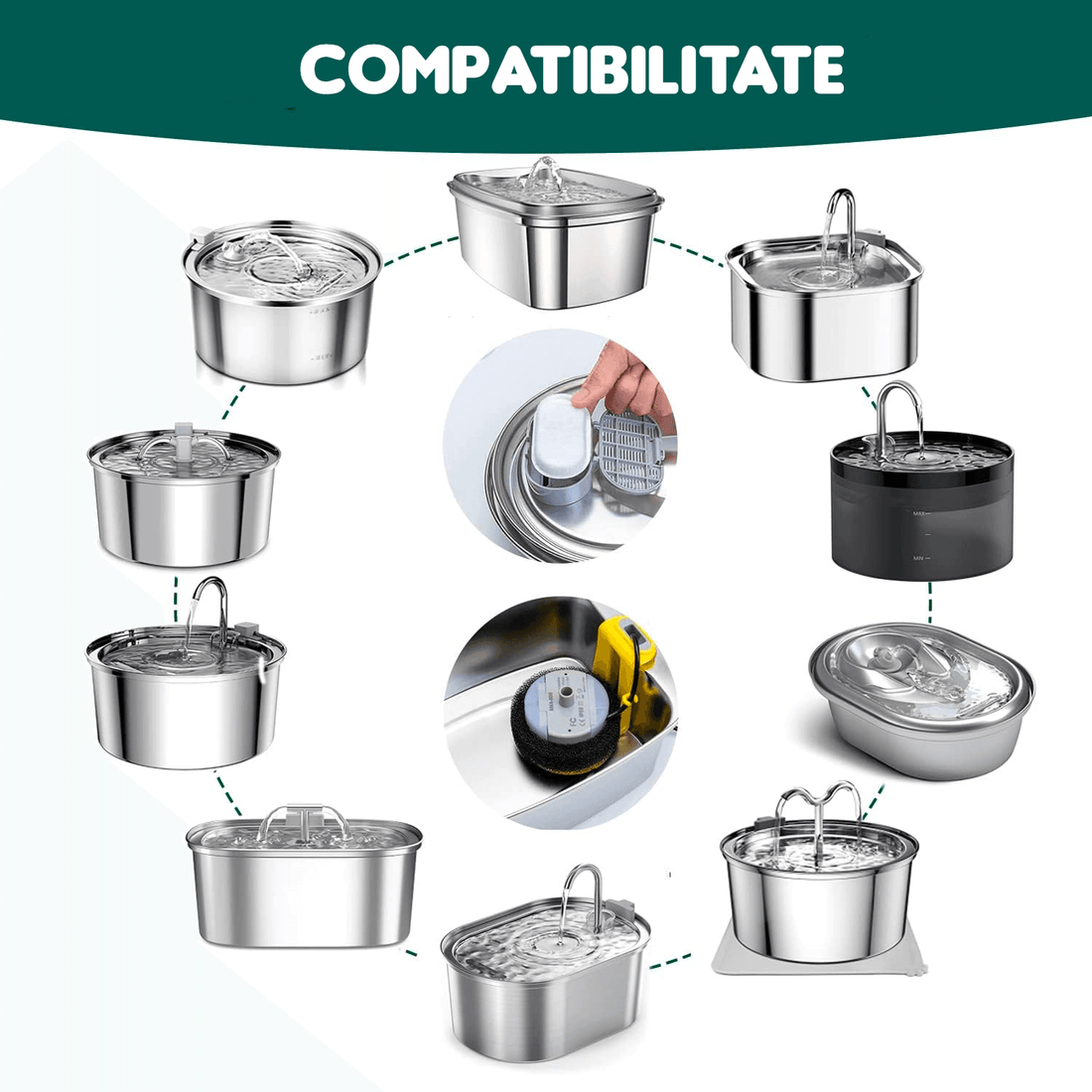 Set 8 Filtre Rezervă pentru Dispenser Apă Elindor Inox, Carbon Activ, Bumbac și Bureți Prefiltranti