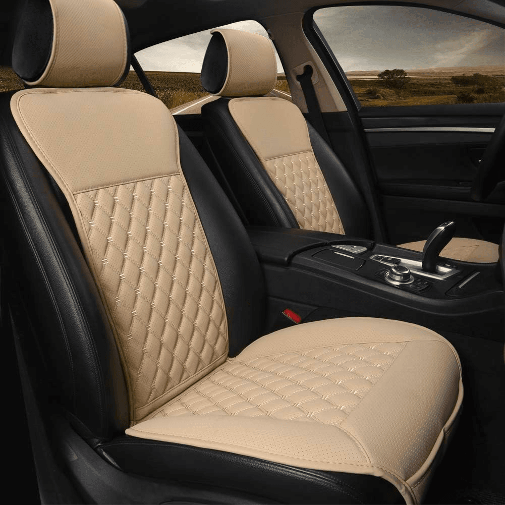 Husă Auto Universală pentru Șezut, Anti-Alunecare, Piele PU Matlasată, Design Elegant cu Buzunar de Depozitare, Bej