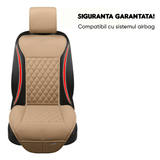 Husă Auto Universală pentru Șezut, Anti-Alunecare, Piele PU Matlasată, Design Elegant cu Buzunar de Depozitare, Bej