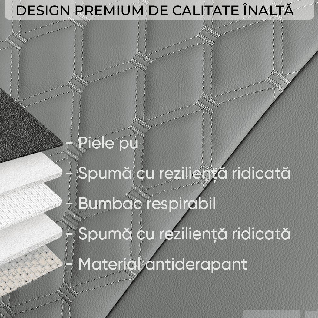 Husă Auto Universală pentru Șezut, Anti-Alunecare, Piele PU Matlasată, Design Elegant cu Buzunar de Depozitare, Gri
