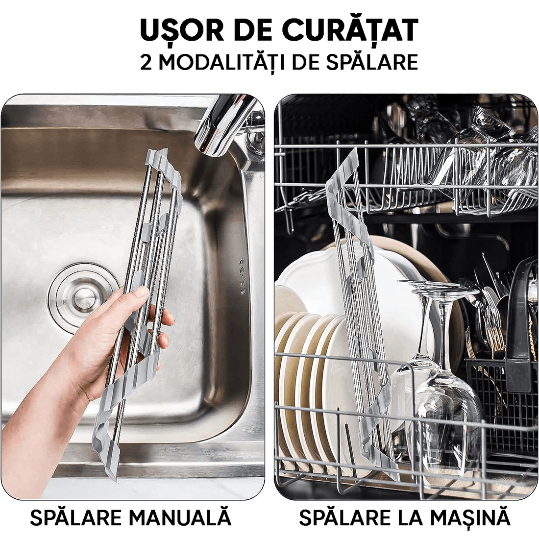 Suport Multifuncțional Bureți și Vase, Triunghiular, Pliabil, Oțel Inoxidabil, 41 x 23 x 8.5 cm, Argintiu