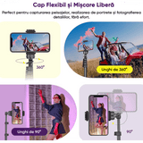Trepied Foto Telescopic Profesional, pentru Telefon/Camera/GoPro, Bluetooth, Selfie Stick, Ajustabil, Negru