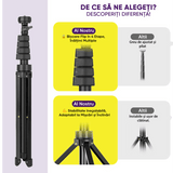 Trepied Foto Telescopic Profesional, pentru Telefon/Camera/GoPro, Bluetooth, Selfie Stick, Ajustabil, Negru