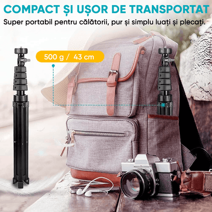 Trepied Foto Telescopic Profesional, pentru Telefon/Camera/GoPro, Bluetooth, Selfie Stick, Ajustabil, Negru