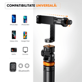 Trepied Foto Telescopic, Universal, pentru Telefon/Camera/GoPro, Bluetooth, Selfie Stick, Ajustabil, Negru/Portocaliu