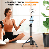 Trepied Foto Telescopic, Universal, pentru Telefon/Camera/GoPro, Bluetooth, Selfie Stick, Ajustabil, Negru/Portocaliu