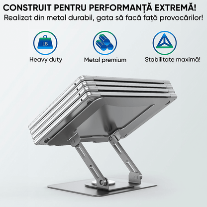 Suport Laptop Ergonomic, Reglabil, Bază Rotativă 360°, Argintiu