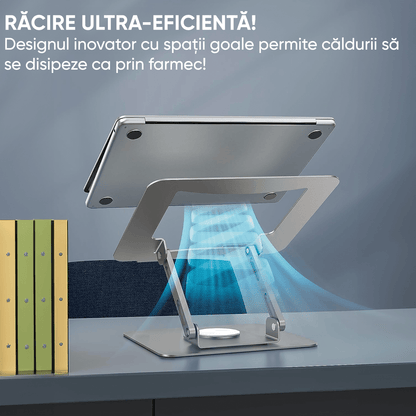 Suport Laptop Ergonomic, Reglabil, Bază Rotativă 360°, Argintiu