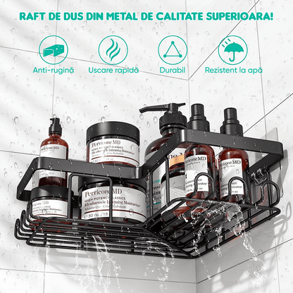 Raft de Duș Colț, Set 3 Bucăți, Oțel Inoxidabil, Negru