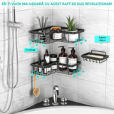 Raft de Duș Colț, Set 3 Bucăți, Oțel Inoxidabil, Negru