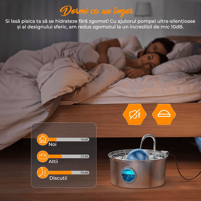 Dispenser Apă Automat pentru Pisici și Câini, 3.2L, Oțel Inoxidabil, Filtrare Activă, Silențios