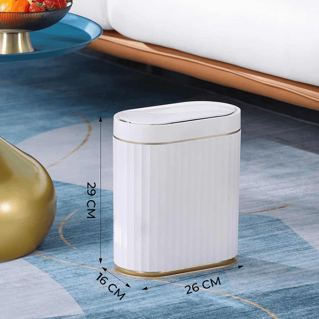 Coș de Gunoi Inteligent cu Senzor Infraros, 7L, Deschidere Silentioasă, Anti-Miros, Design Elegant, IPX5, Alb/Auriu