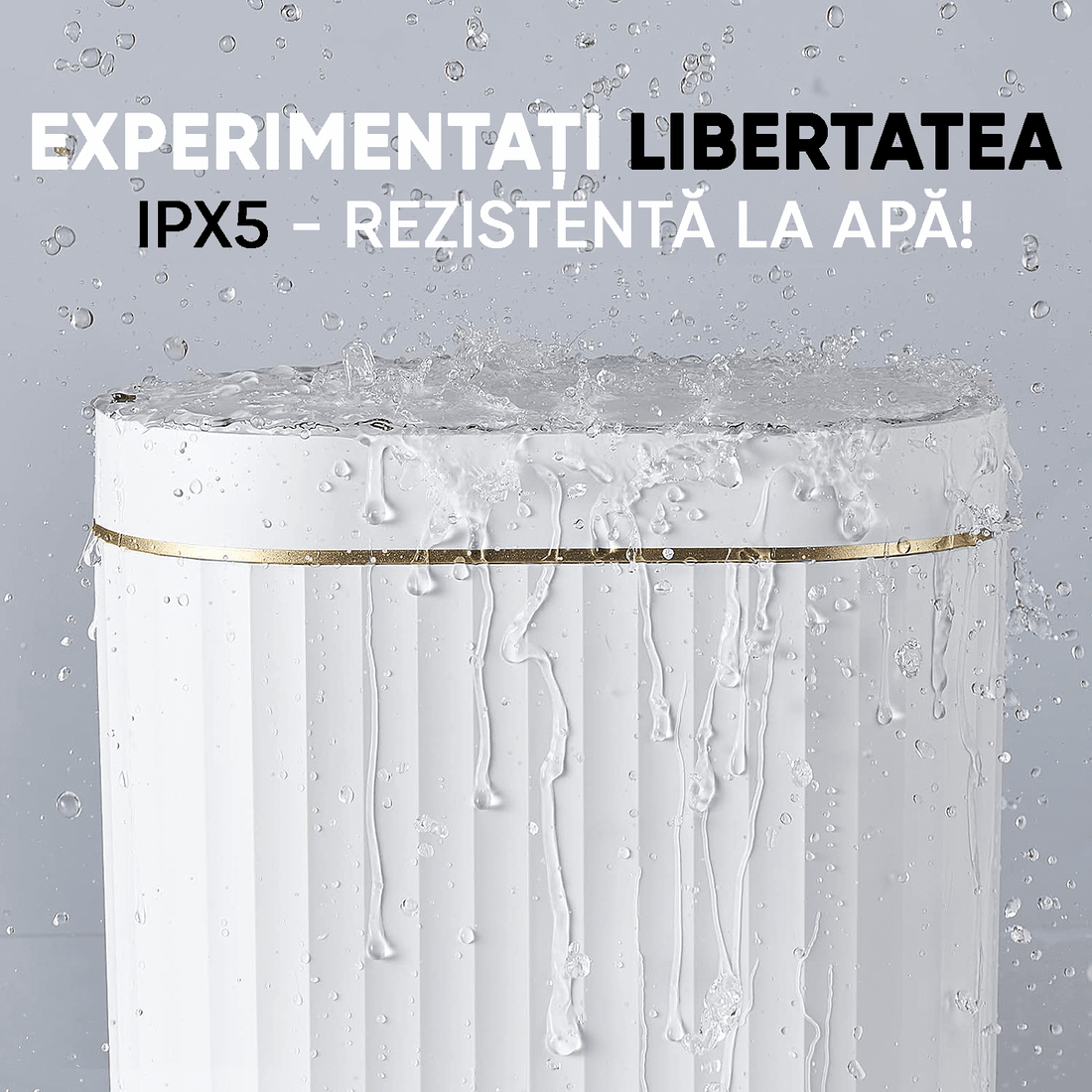 Coș de Gunoi Inteligent cu Senzor Infraros, 7L, Deschidere Silentioasă, Anti-Miros, Design Elegant, IPX5, Alb/Auriu