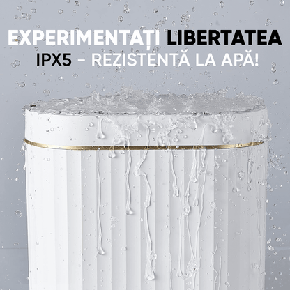 Coș de Gunoi Inteligent cu Senzor Infraros, 7L, Deschidere Silentioasă, Anti-Miros, Design Elegant, IPX5, Alb/Auriu