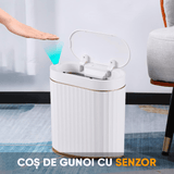 Coș de Gunoi Inteligent cu Senzor Infraros, 7L, Deschidere Silentioasă, Anti-Miros, Design Elegant, IPX5, Alb/Auriu