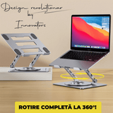 Suport Laptop Ergonomic, Reglabil, Pliabil, Bază Rotativă 360°, Gri Metalizat