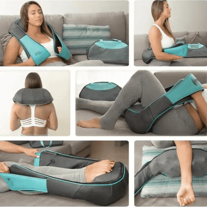 Aparat Masaj Profesional Elindor®, Reîncărcabil, Shiatsu, 8 Puncte, Cervical, Spate, Lombar, Abdomen, Picioare, Negru/Albastru