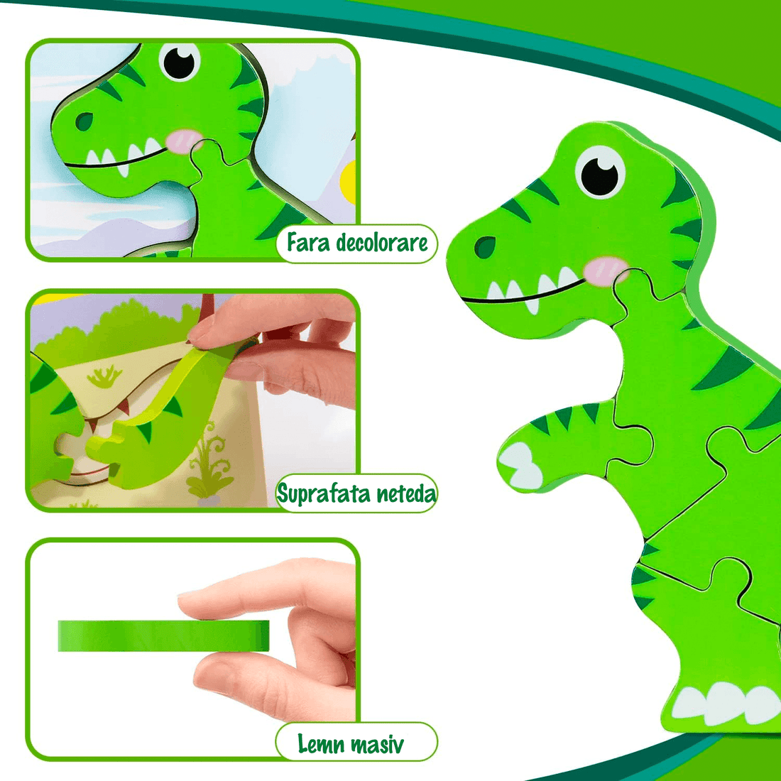 Set puzzle interactiv din lemn pentru copii 2+, educațional, 7 specii de dinozauri, jucărie distractivă, multicolor.