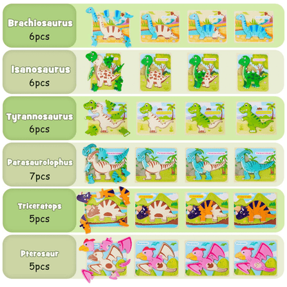 Set puzzle interactiv din lemn pentru copii 2+, educațional, 7 specii de dinozauri, jucărie distractivă, multicolor.