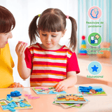Set puzzle interactiv din lemn pentru copii 2+, educațional, 7 specii de dinozauri, jucărie distractivă, multicolor.
