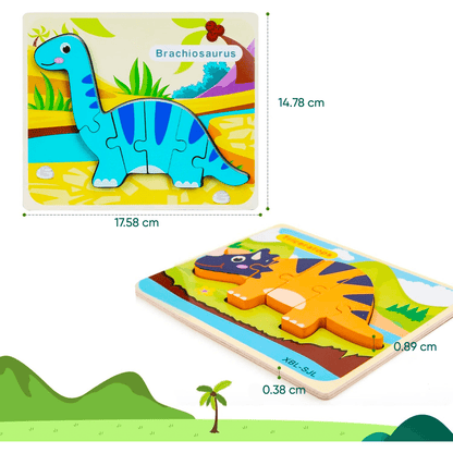 Set puzzle interactiv din lemn pentru copii 2+, educațional, 7 specii de dinozauri, jucărie distractivă, multicolor.