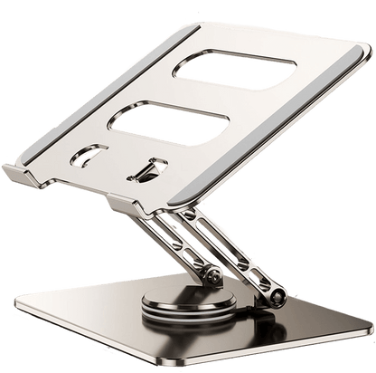 Suport Laptop Ergonomic Reglabil, Bază Rotativă 360°, Aluminiu și Silicon, Pliabil, 10-17”, Argintiu