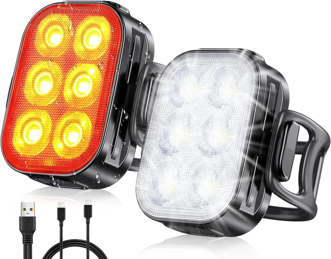 Set Lumini Bicicletă 6 LED-uri, Far Față/Spate, USB Reîncărcabil 500mAh, 4 Moduri, IPX65, Ultra Subțire, Alb/Rosu