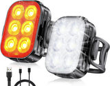 Set Lumini Bicicletă 6 LED-uri, Far Față/Spate, USB Reîncărcabil 500mAh, 4 Moduri, IPX65, Ultra Subțire, Alb/Rosu